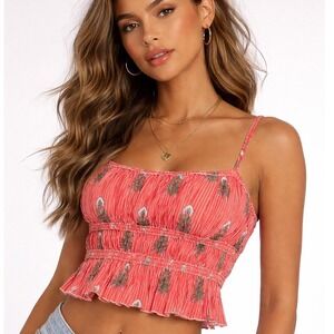 Smocked Floral Tank Free People Dolce Vita Red Ruffle Crop‎ Top Boho Cotton M